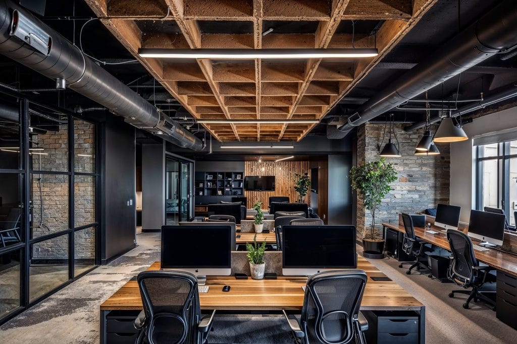 1758097446 Industrial office featuring reclaimed materials by Decorilla 1024x683 1